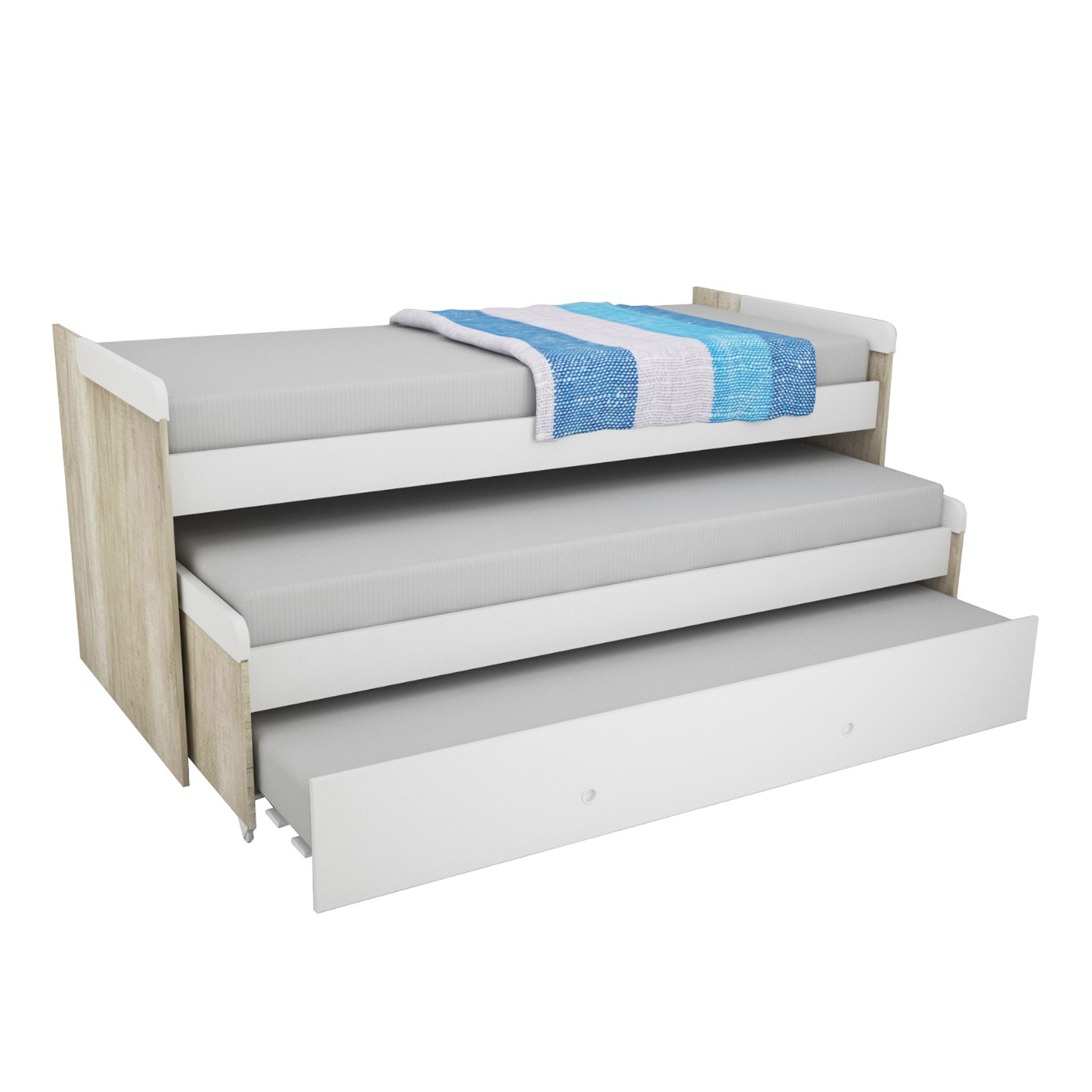Cama Nido Triple 80 cm con Carrocama - 1702-3-8 - Helsinki Blanco