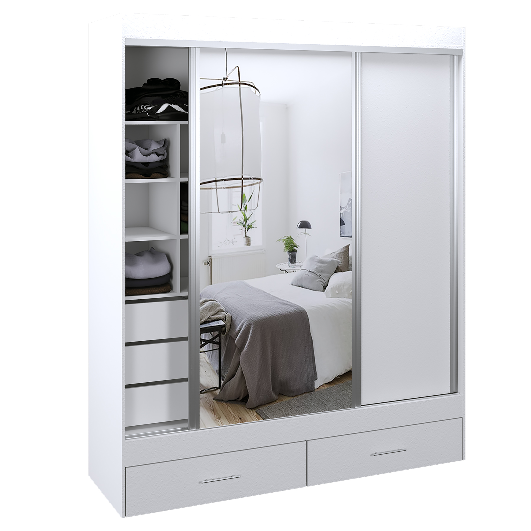 Vestidor 2 Puertas 180 x 220 cm con 1 Puerta Espejo - 503 - Blanco
