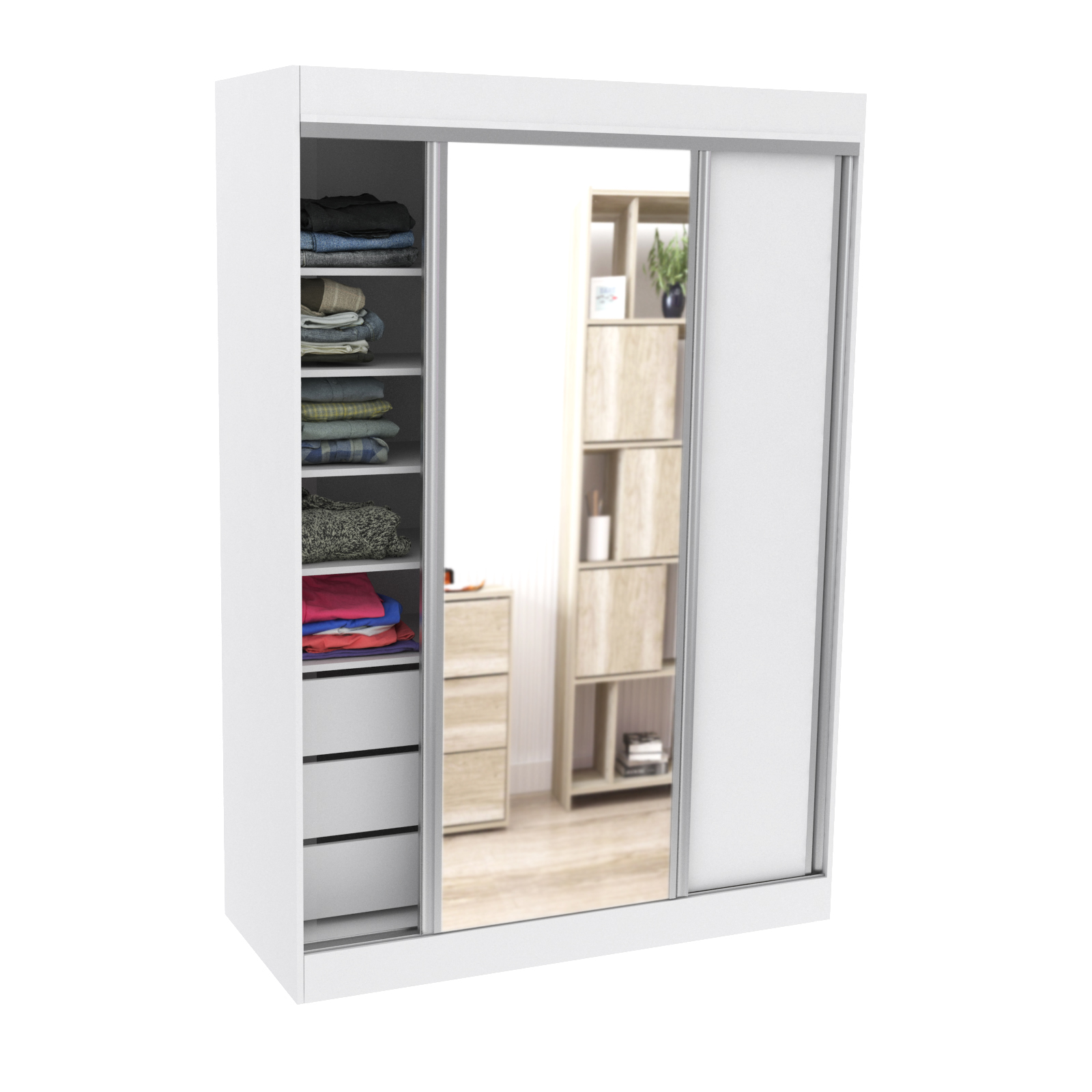 Placard Vestidor 2 Puertas Corredizas con Espejo 140X200 - 521 - Blanco