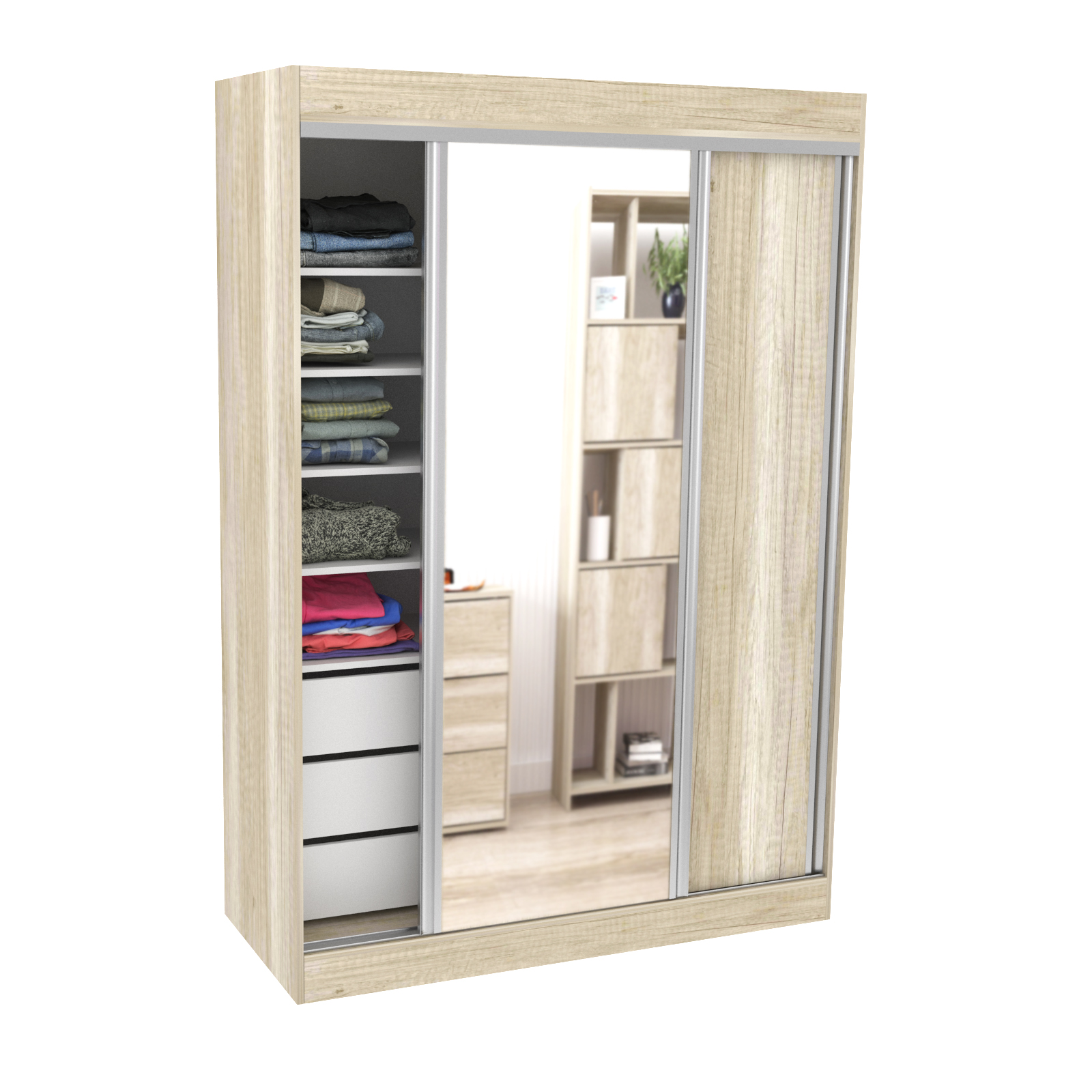 Placard Vestidor 2 Puertas Corredizas con Espejo 140X200 - 521 - Helsinki