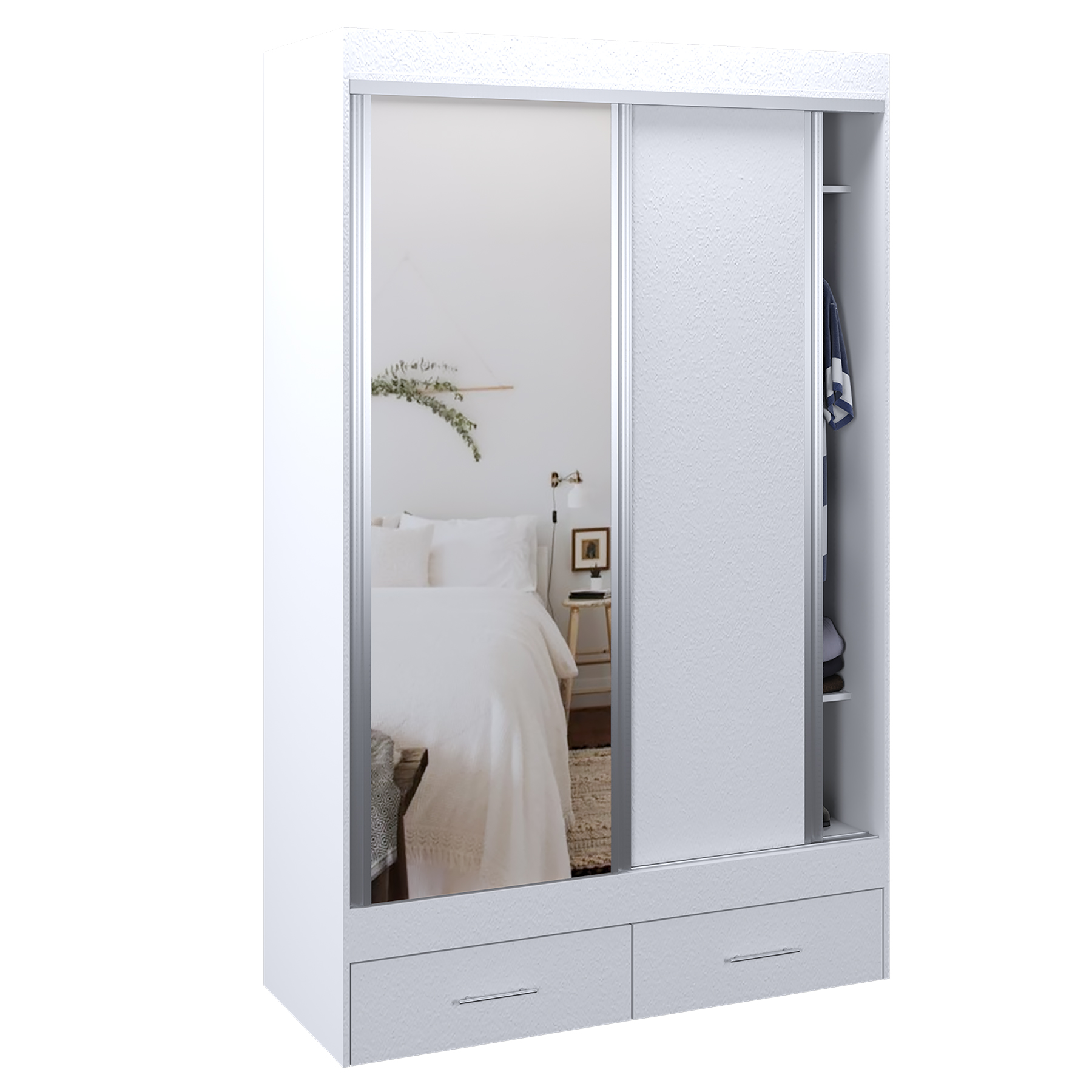 Vestidor 2 Puertas 140 x 220 cm con 1 Puerta espejo - 523 - Blanco