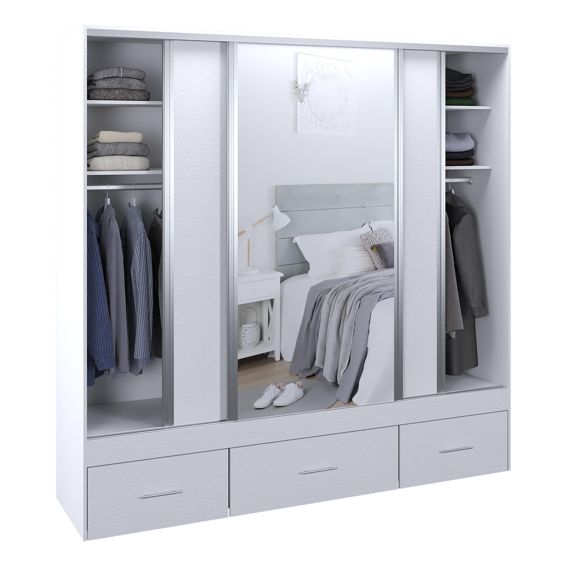 Vestidor 3 puertas 220 x 220 cm Interior 3 Cajones 1 puerta con espejo - 530-1 - Blanco
