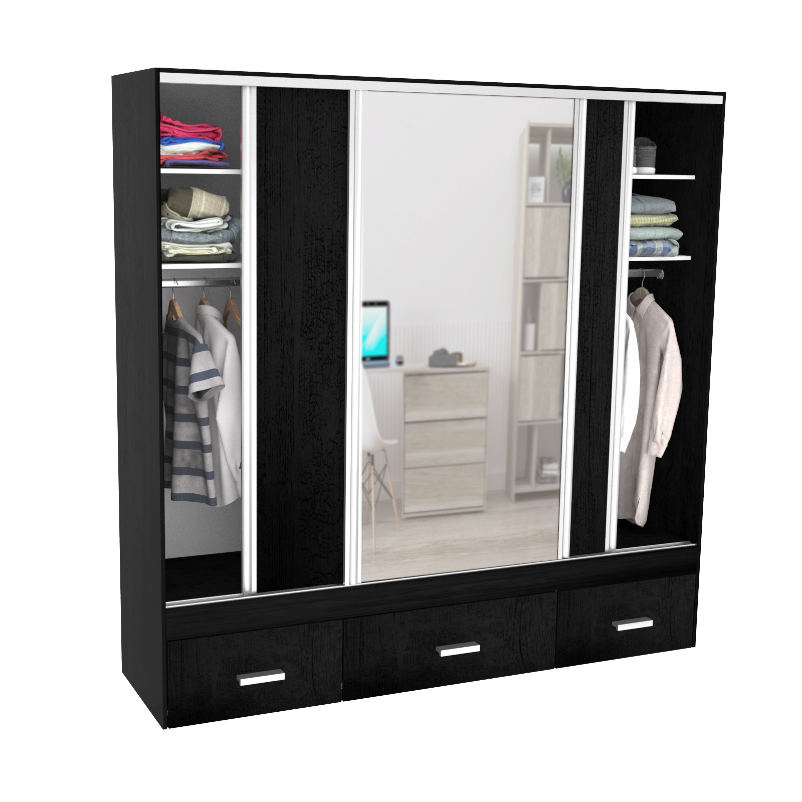 Vestidor 3 Puertas 1 Puerta con Espejo 220 x 220 cm - 530 - Sauco