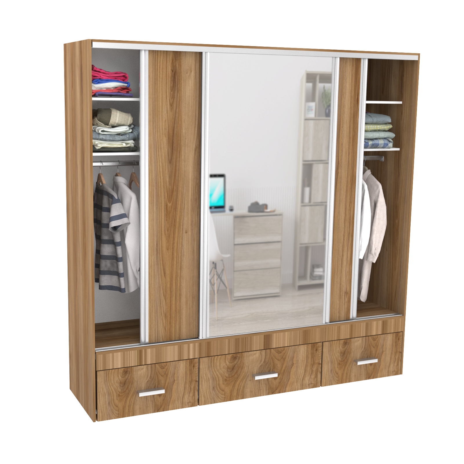 Vestidor 3 Puertas 1 Puerta con Espejo 220 x 220 cm - 530 - Scotch