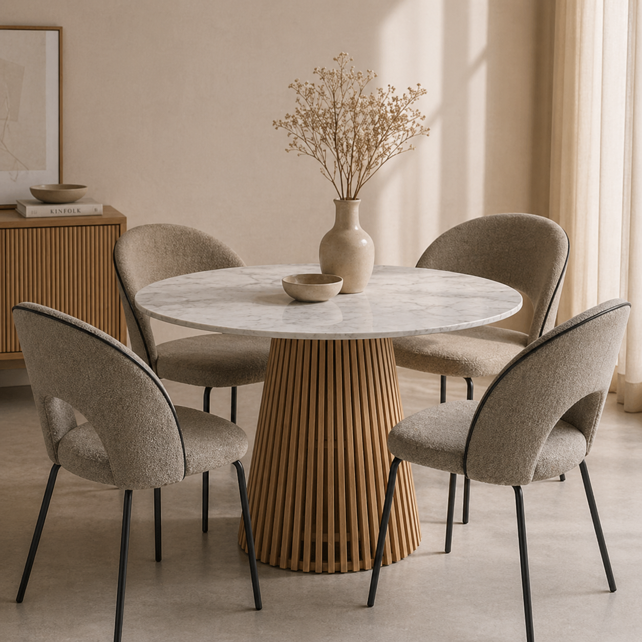 MESA REDONDA 1,20 VARILLADA TAPA MARBLE
