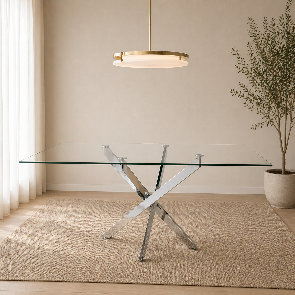MESA VIDRIO 1,60 PALERMO CROMADA -solo stock