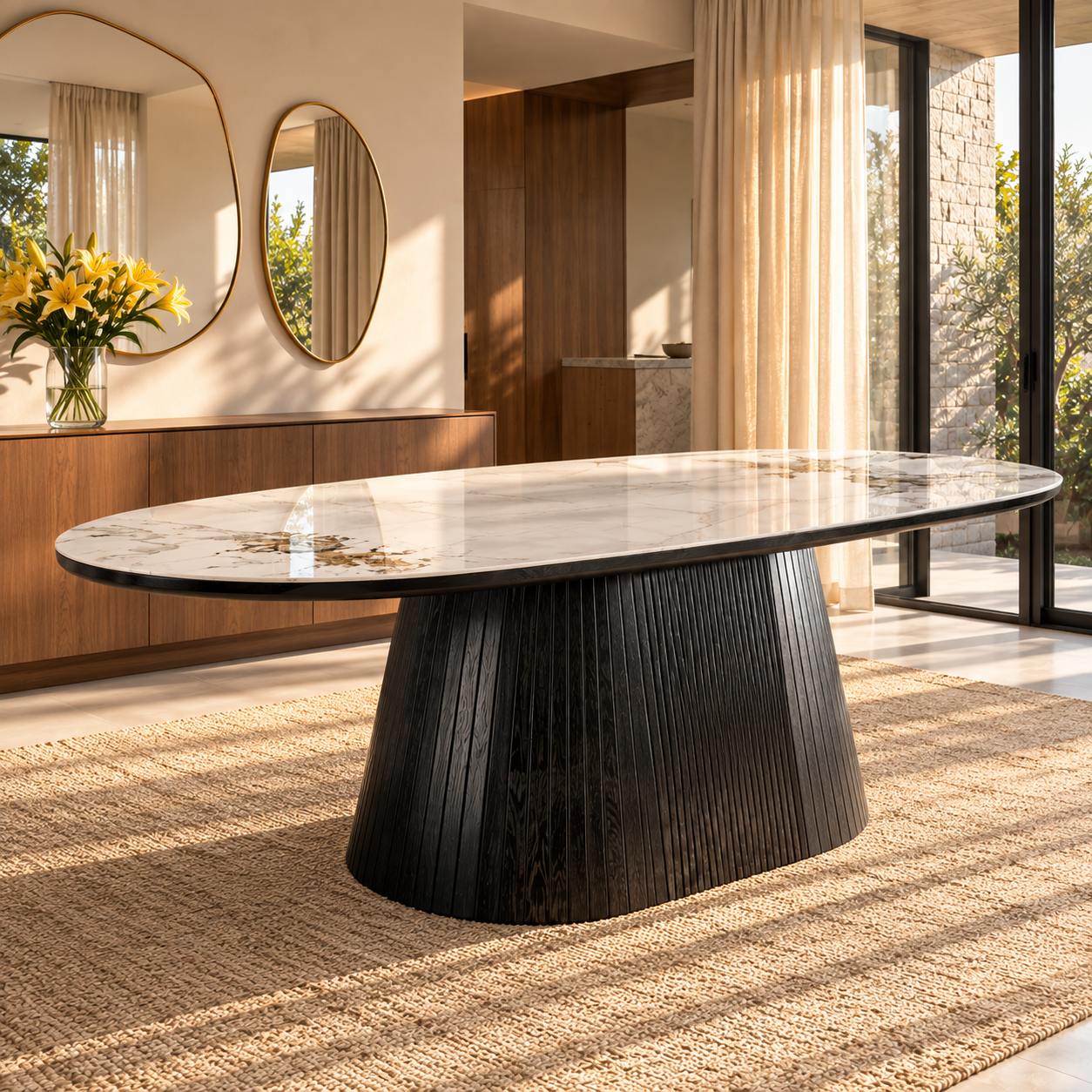 MESA NEOLITH 2,20 BOLONIA,PATA MADERA CENTRAL NEGRA